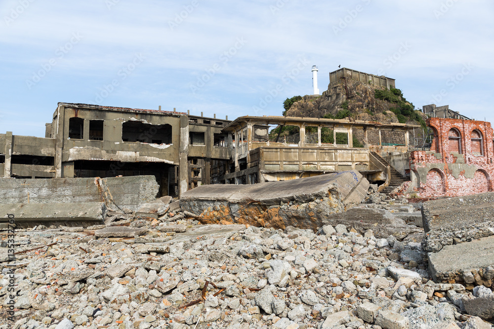 Abandoned island of Gunkanjima in nagasaki city