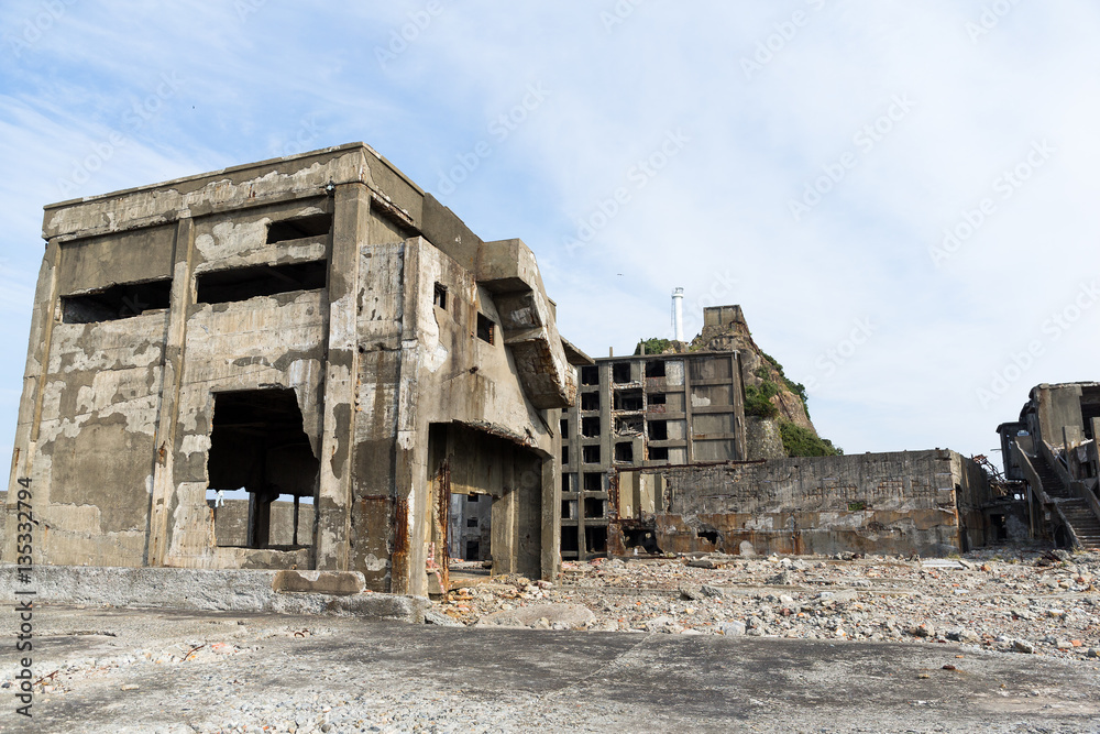 Abandoned Battleship island of Gunkanjima in nagasaki city of Ja