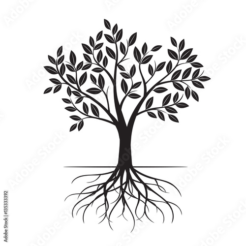 Black Tree and Roots. Vector Illustration.