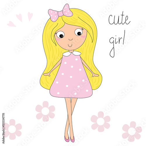 pretty little pink girl vector illustration