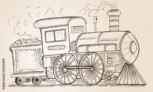 Hand Drawn Sketch train, Vector Illustration