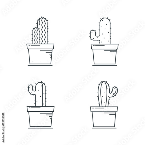 Cactus line icons. vector illustration.