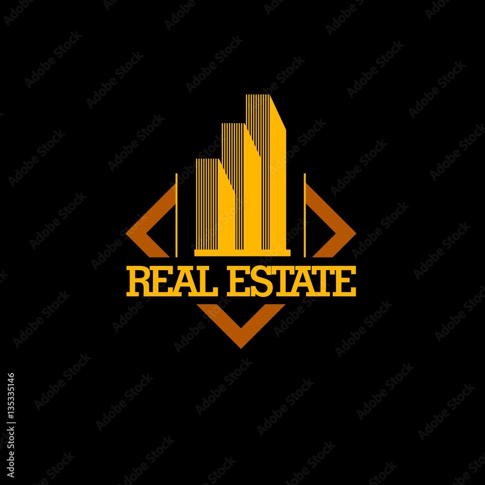 Real Estate vector logo on black background. House abstract concept icon Real Estate vector logo on black background. House abstract concept icon