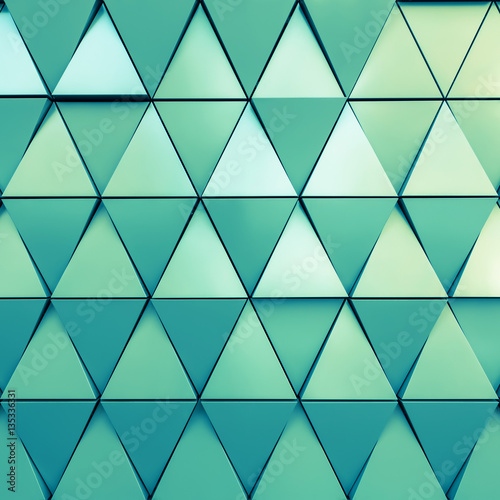 Abstract 3d illustration of modern aluminum ventilated facade of triangles