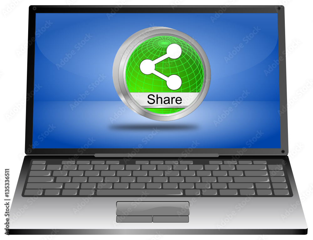 Laptop computer with Share Button 3D illustration