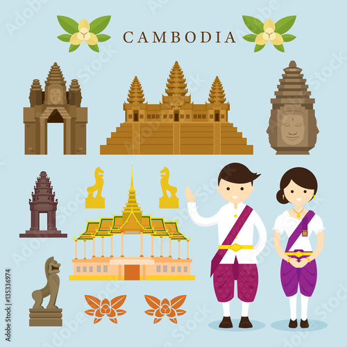 Cambodia Landmarks and Objects Design Elements, Culture, Travel and Tourist Attraction photo