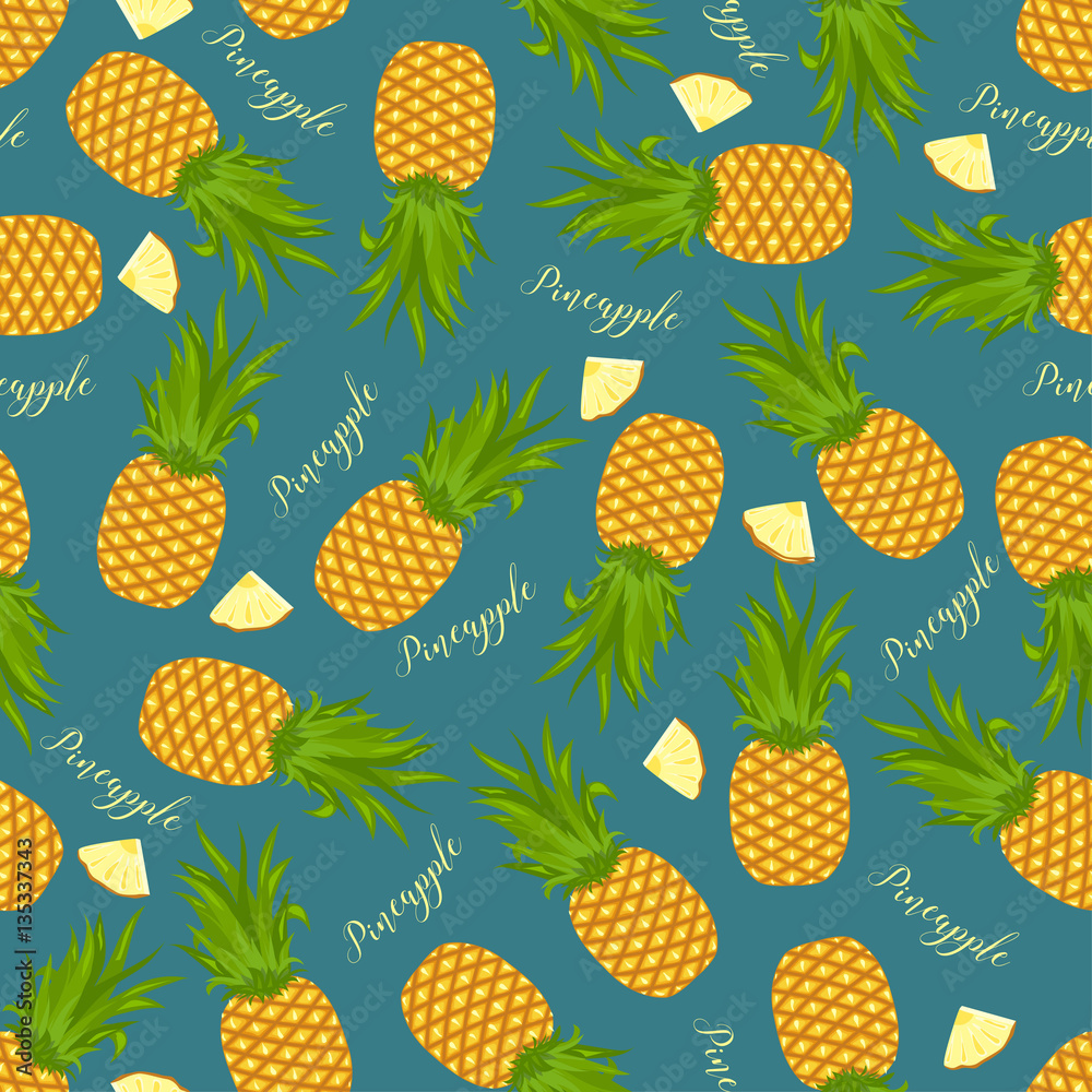 Seamless background of whole pineapples and pineapple slices. Pattern. Seamless background of whole pineapples and pineapple slices. Pattern.