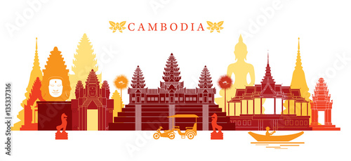 Cambodia Landmarks Skyline, Colourful, Cityscape, Travel and Tourist Attraction