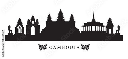 Cambodia Landmarks Skyline in Silhouette, Cityscape, Travel and Tourist Attraction photo