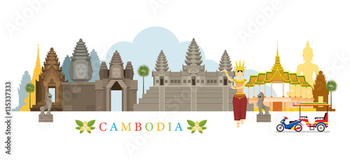 Cambodia Landmarks Skyline, Cityscape, Travel and Tourist Attraction photo