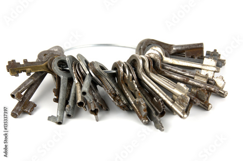 Bunch of keys on a white background