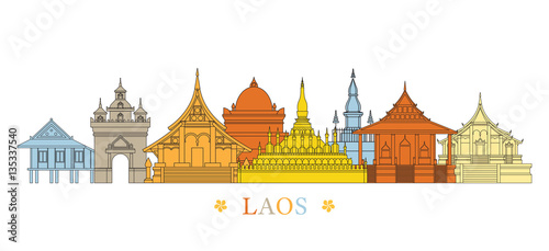 Laos Landmarks Skyline, Line and Colourful, Cityscape, Travel and Tourist Attraction