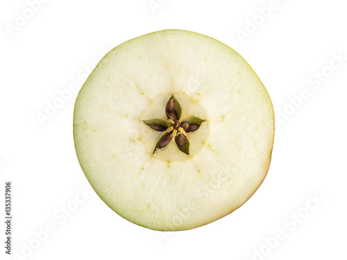 Ripe, fresh sliced apple isolated on white background. Perfectly retouched with clear details. Full depth of field. Fruit photographed in Studio on white background