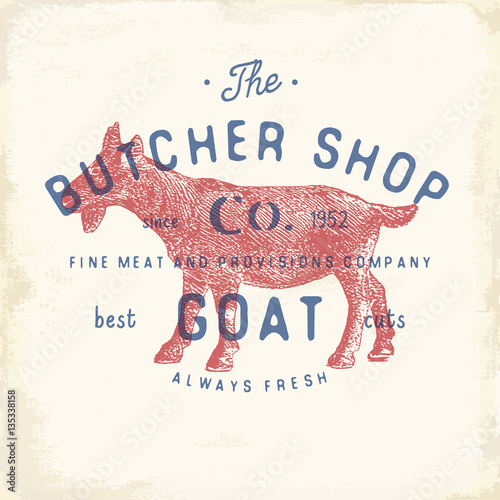 Butcher Shop vintage emblem goat meat products, butchery Logo template retro style. Vintage Design for Logotype, Label, Badge and brand design. vector illustration