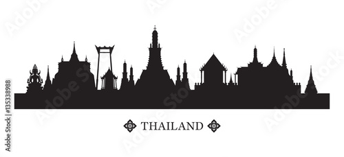 Thailand Landmarks Skyline and Silhouette, Cityscape, Travel Attraction and Background