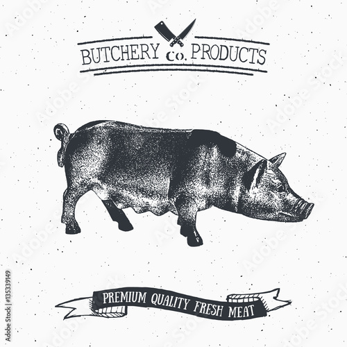 Butcher Shop vintage emblem pork meat products, butchery Logo template retro style. Vintage Design for Logotype, Label, Badge and brand design. vector illustration.