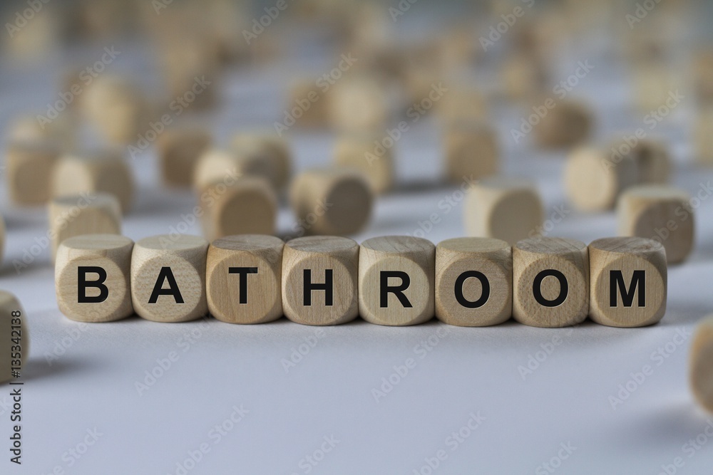 bathroom - cube with letters, sign with wooden cubes bathroom - cube with letters, sign with wooden cubes