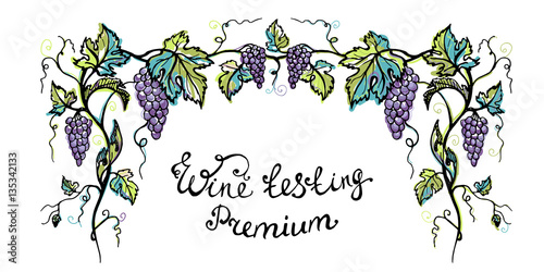Watercolor invitation for wine testing premium in graphic style hand-drawn vector illustration.