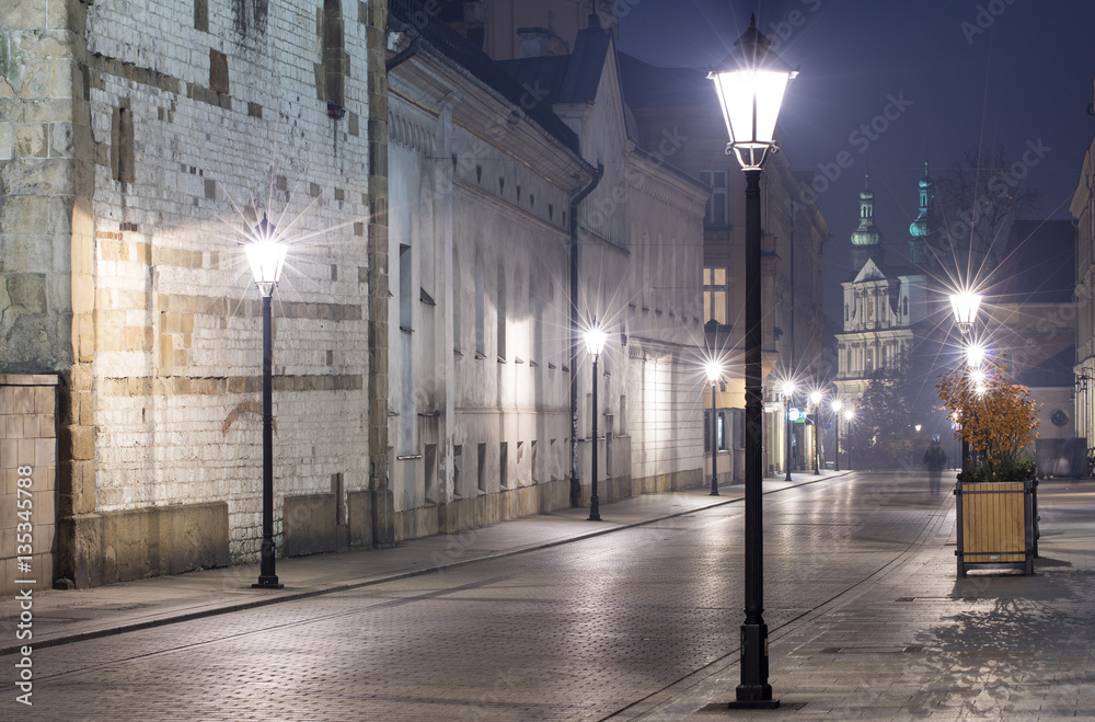 Naklejka premium a lot of streets lights in Krakow