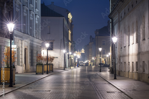 Fotografia night streets lights in Krakow