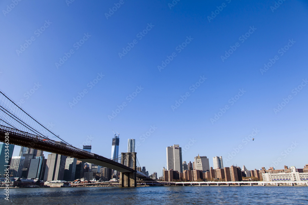 Naklejka premium Brooklyn Bridge i Manhattan Skyline