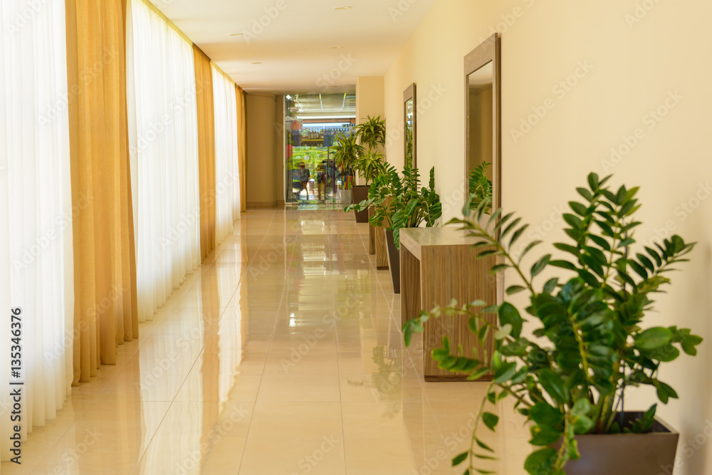 Fototapeta premium deserted lobby of a modern building in beige tones
