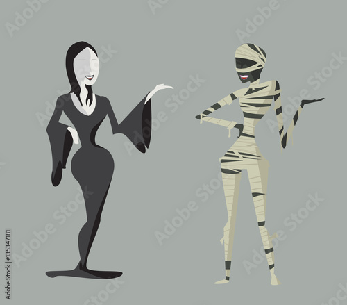 Vector Illustration of a vampire woman and mummy woman having a conversation