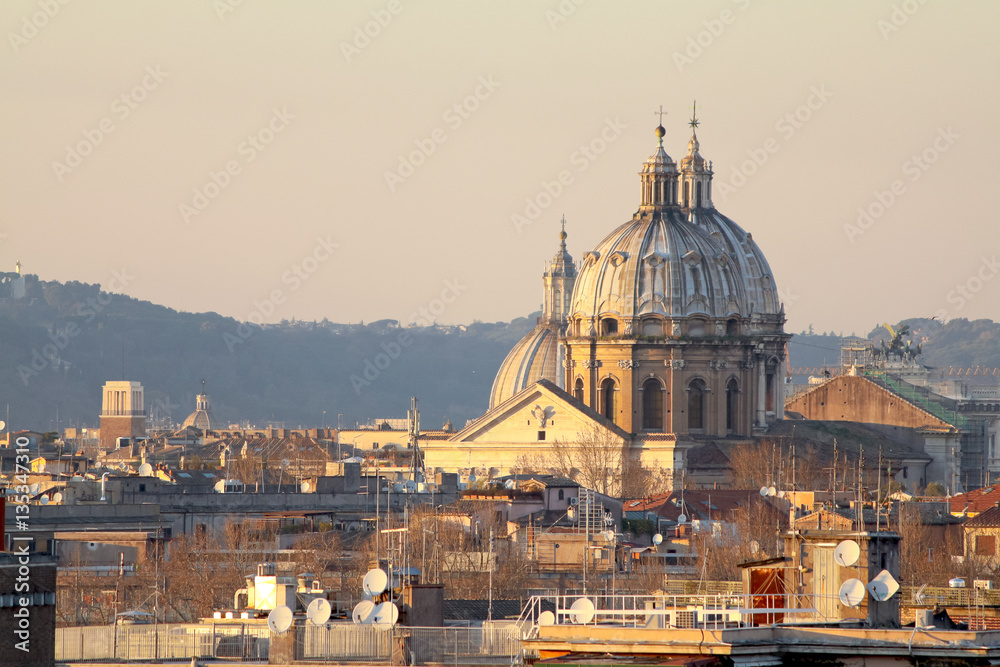 View of Rome roofs: San Carlo ai Catinari Dome, Sant'Andrea dell
