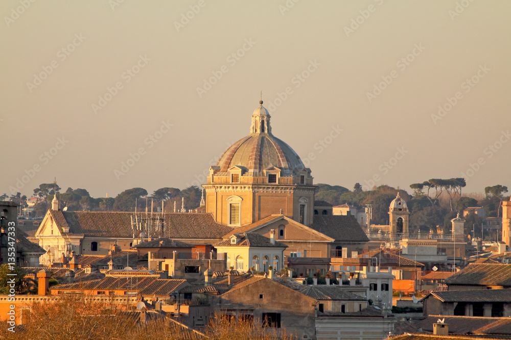 View of Rome roofs: Chiesa del Gesù Dome (Jesus's Church) and C