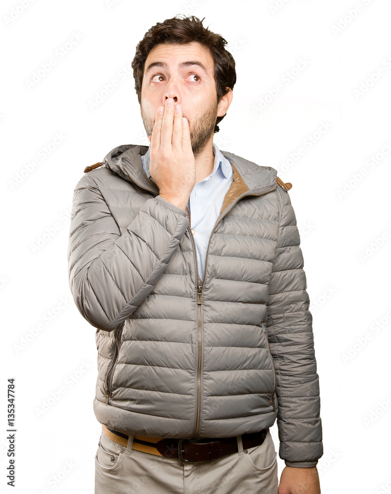 Puzzled man with a shock gesture Puzzled man with a shock gesture