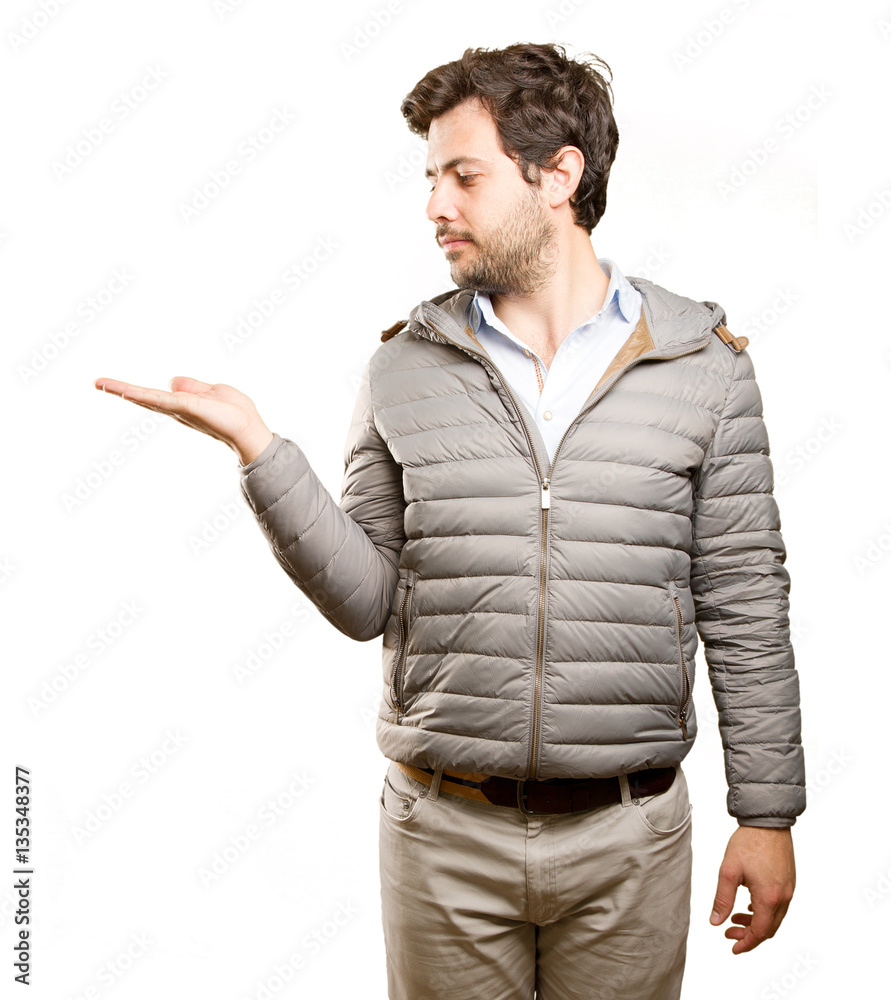 Happy man doing a show gesture