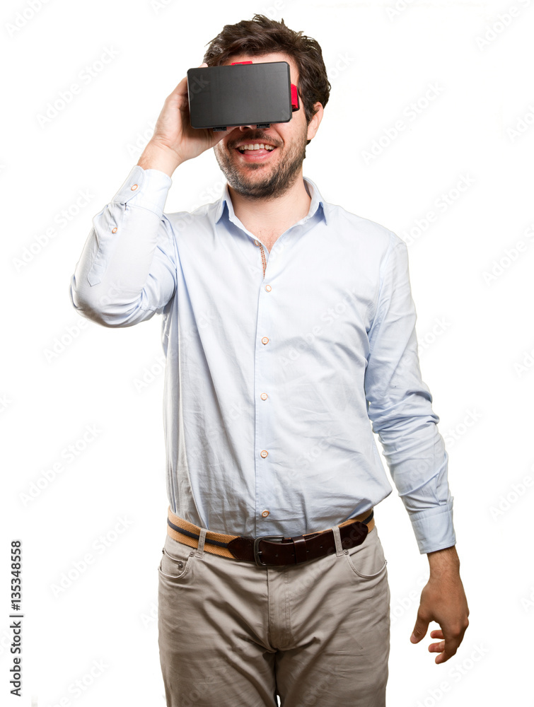 Man using a virtual glasses Man using a virtual glasses