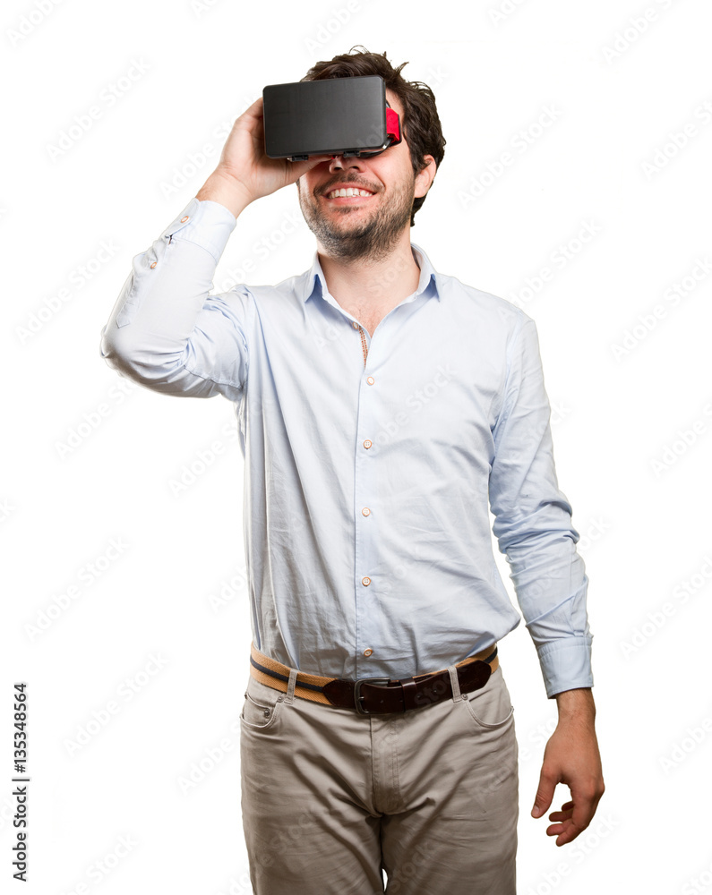 Man using a virtual glasses Man using a virtual glasses