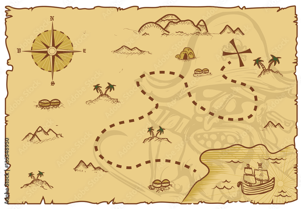 Как выглядит карта сокровищ Illustration of a pirate map concept Векторный объект Stock Adobe Stock