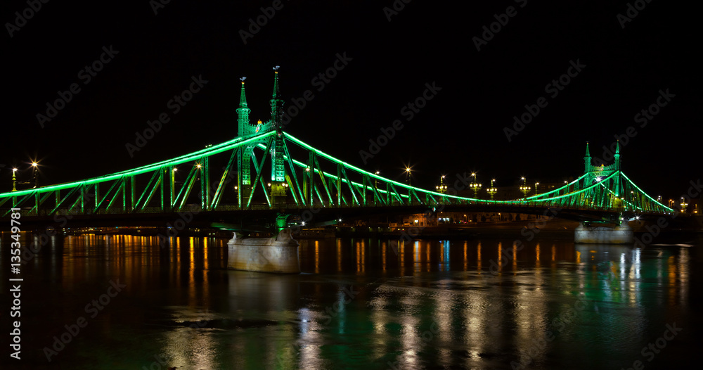 Liberty Bridge connecting Buda and Pest across Dunabe River in Budapest, Hungary