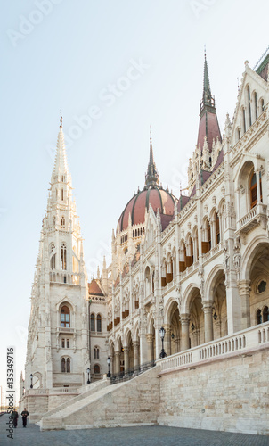 Hungarian National Parliament building viewed from the side of the Dunabe river in Budapest, Hungary - June 16, 2016 © niyazz