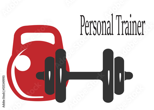 Personal trainer dumbbell vector. Flat simple and modern illustration.