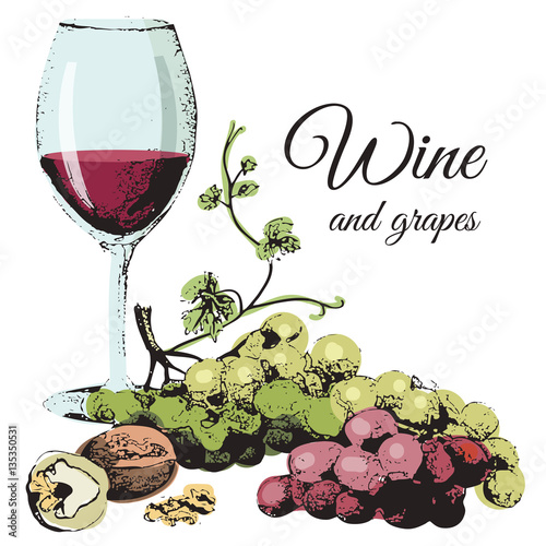 Red wine and grapes