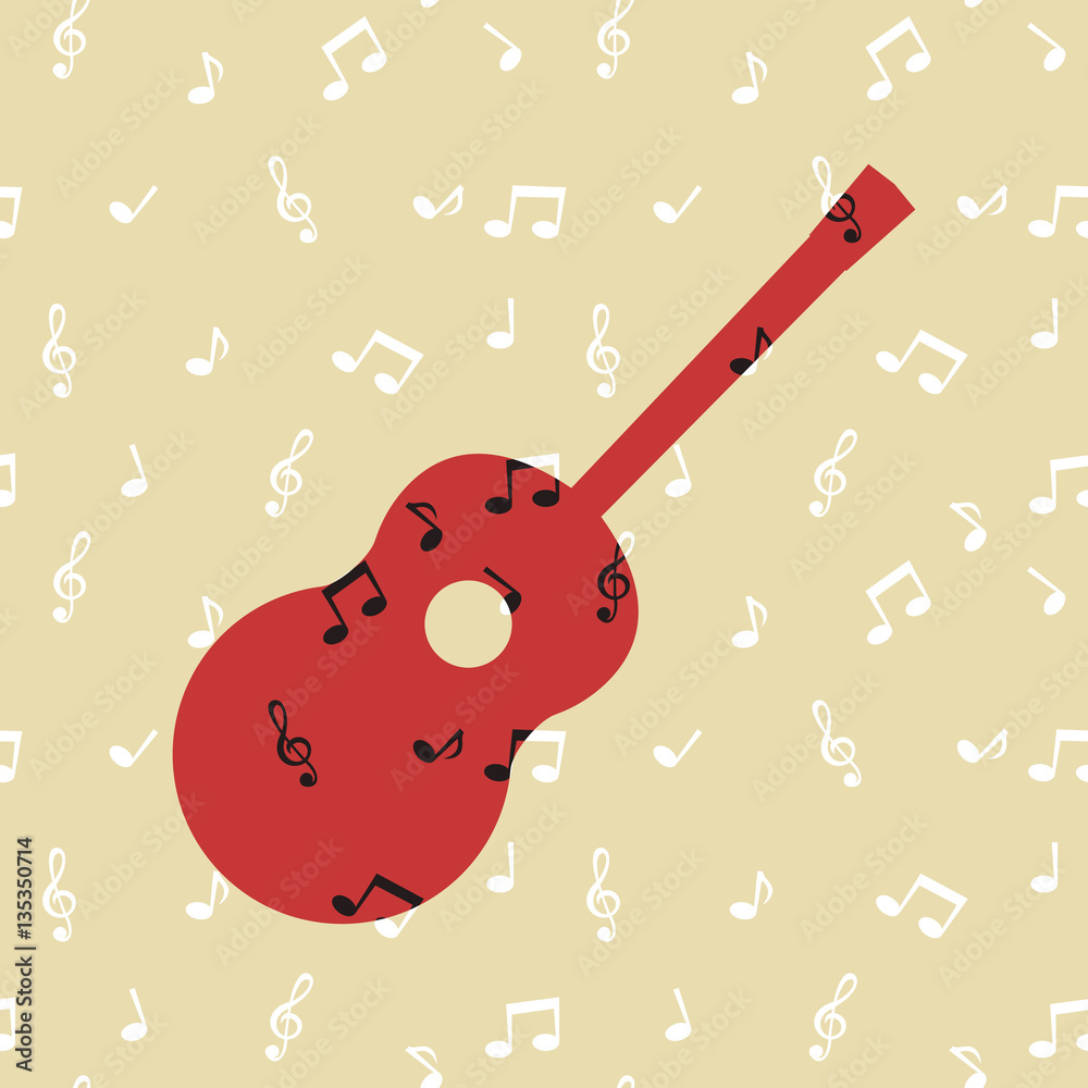 Fotografie Guitar symbol on seamless music notes background
