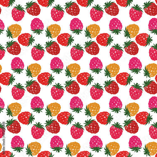 Seamless background with multi-colored raspberries and blackberries. Pattern.
