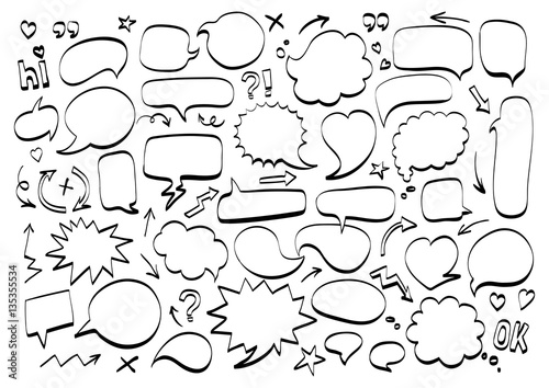 Comic speech bubble doodle icon, text message. Hand drawn cartoon design elements, Vector sketch illustration