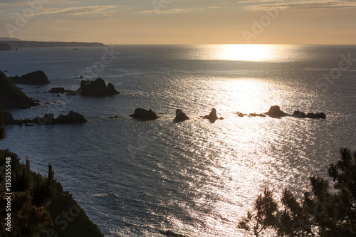 Evening Atlantic ocean coastline  Asturias  Spain.