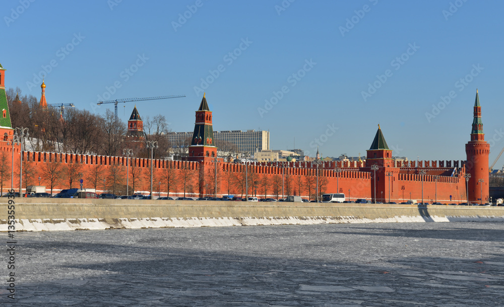Moscow Kremlin and river in winter. Russia