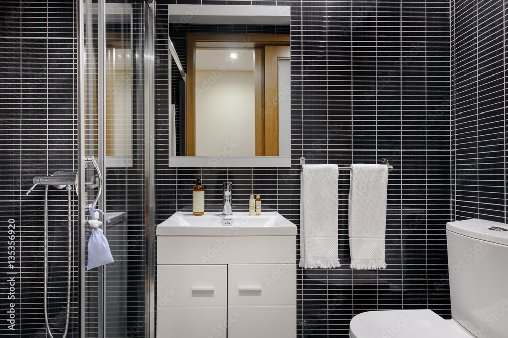 Fotografie Modern bathroom with black tiles