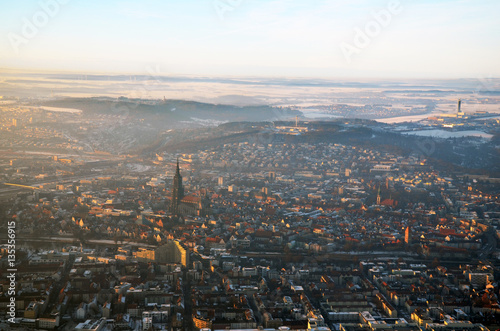 Aerial view  of foggy Ulm, south germany on a sunny winter day © Mirjam Claus