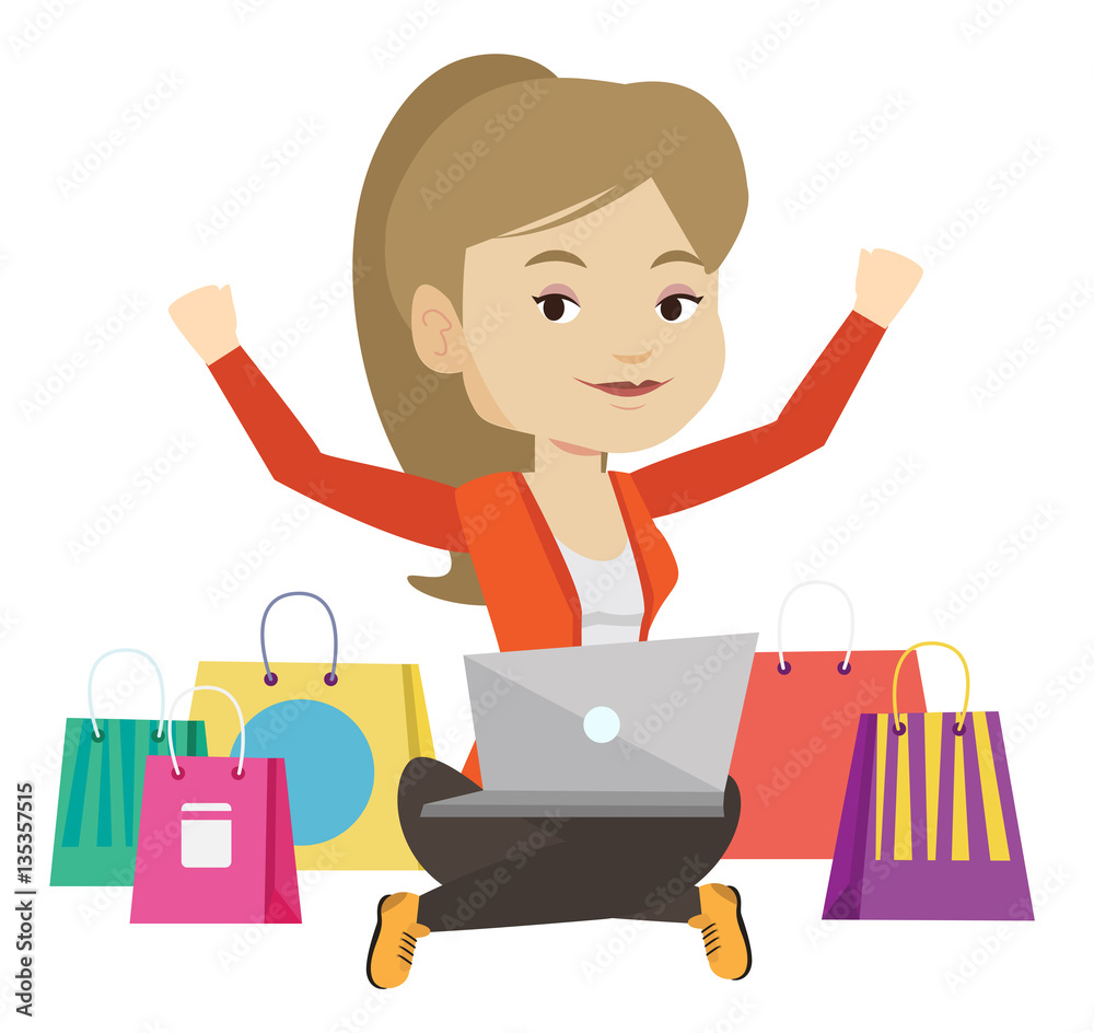 Woman shopping online vector illustration. Woman shopping online vector illustration.