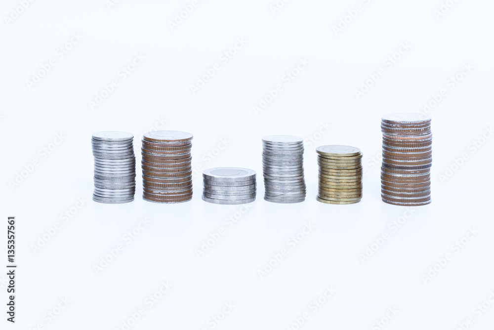 Heap old silver coins isolated on white Heap old silver coins isolated on white