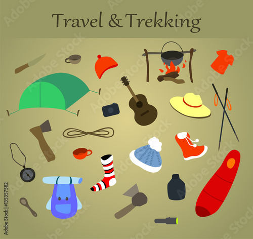 Trekking and travel vector icons