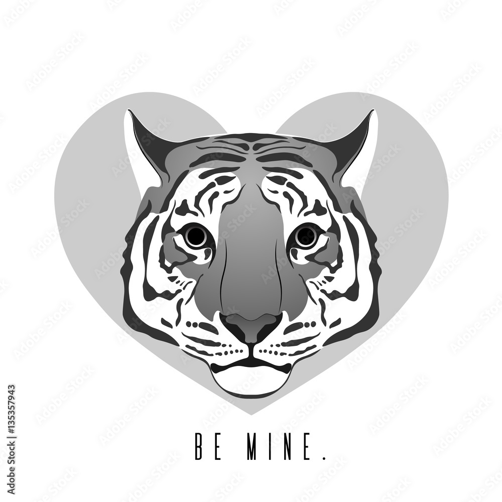 Fototapeta premium Tiger. Love tiger in gray heart.