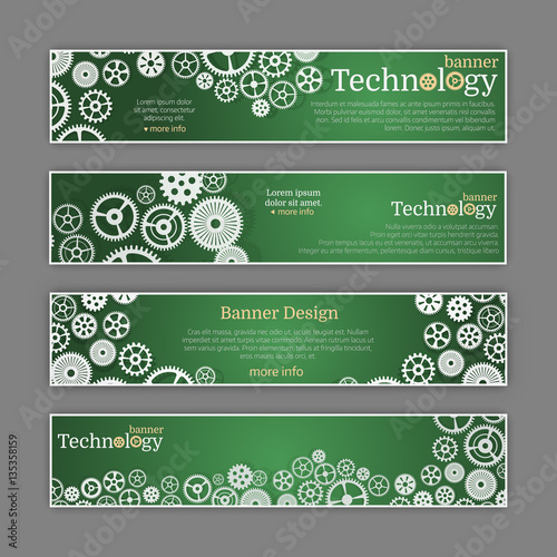Vector abstract gear wheel and circuit board  banner set.